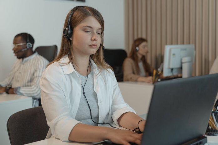a woman working in the call center